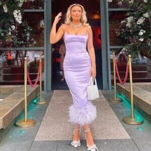 HOUSE OF CB Helena Satin Trim Midi Dress in Orchid Size Small